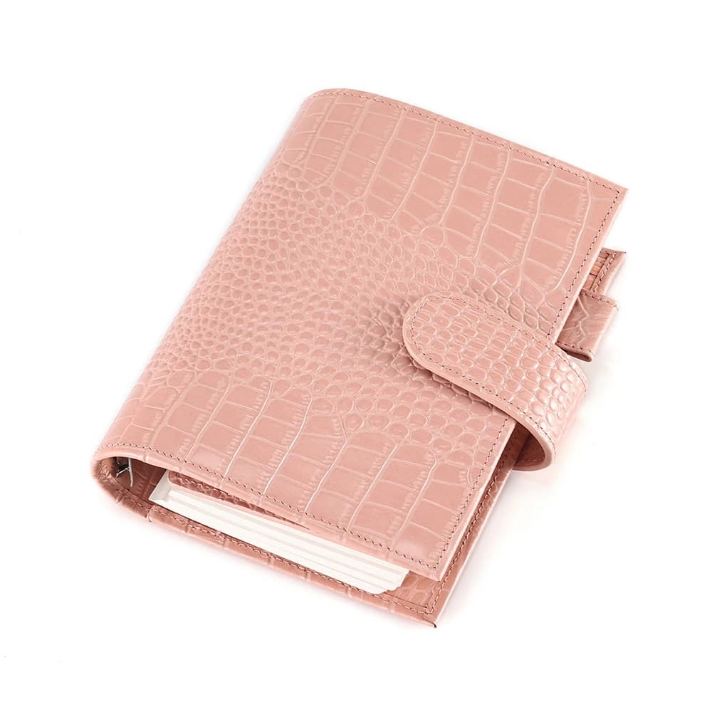 Agenda ad Anelli A6 2026 NUOVA da 30mm in Pelle di Grana Personale, Motivo Coccodrillo Rosa, Diario con Raccoglitore, Forniture per Cancelleria e Organizzatore