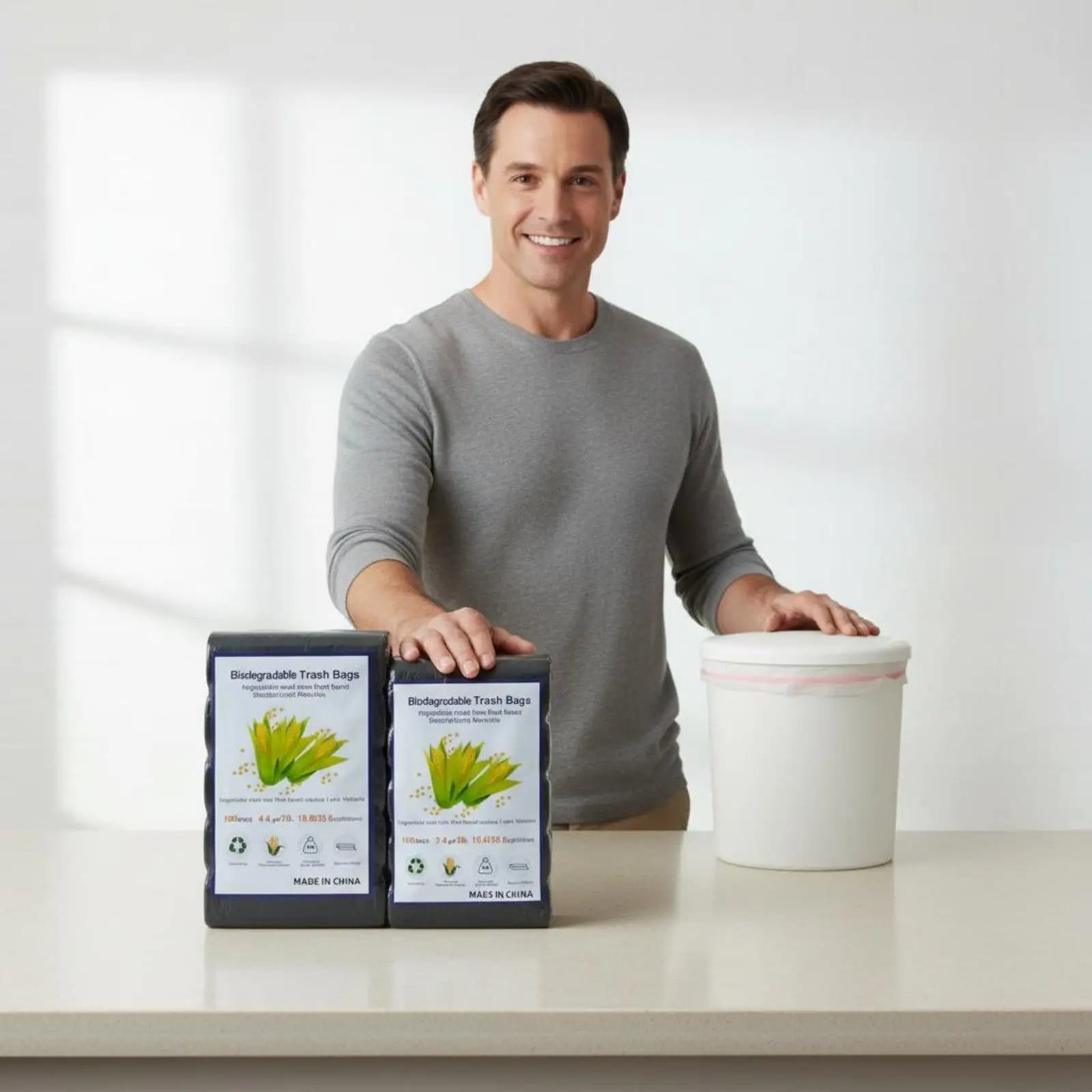 Garbage Sack Biodegradable Starch Based Heavy Duty Trash Bags Compostable Bin Liners for Kitchen Office