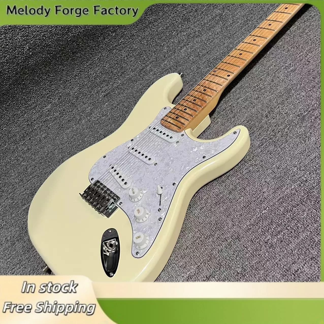 Battipenna Pearl Giallo Chiaro STSSAP per Chitarra Elettrica a 6 Corde, Pickup SSS, Sistema Vibrato Bianco, 22 Tasti