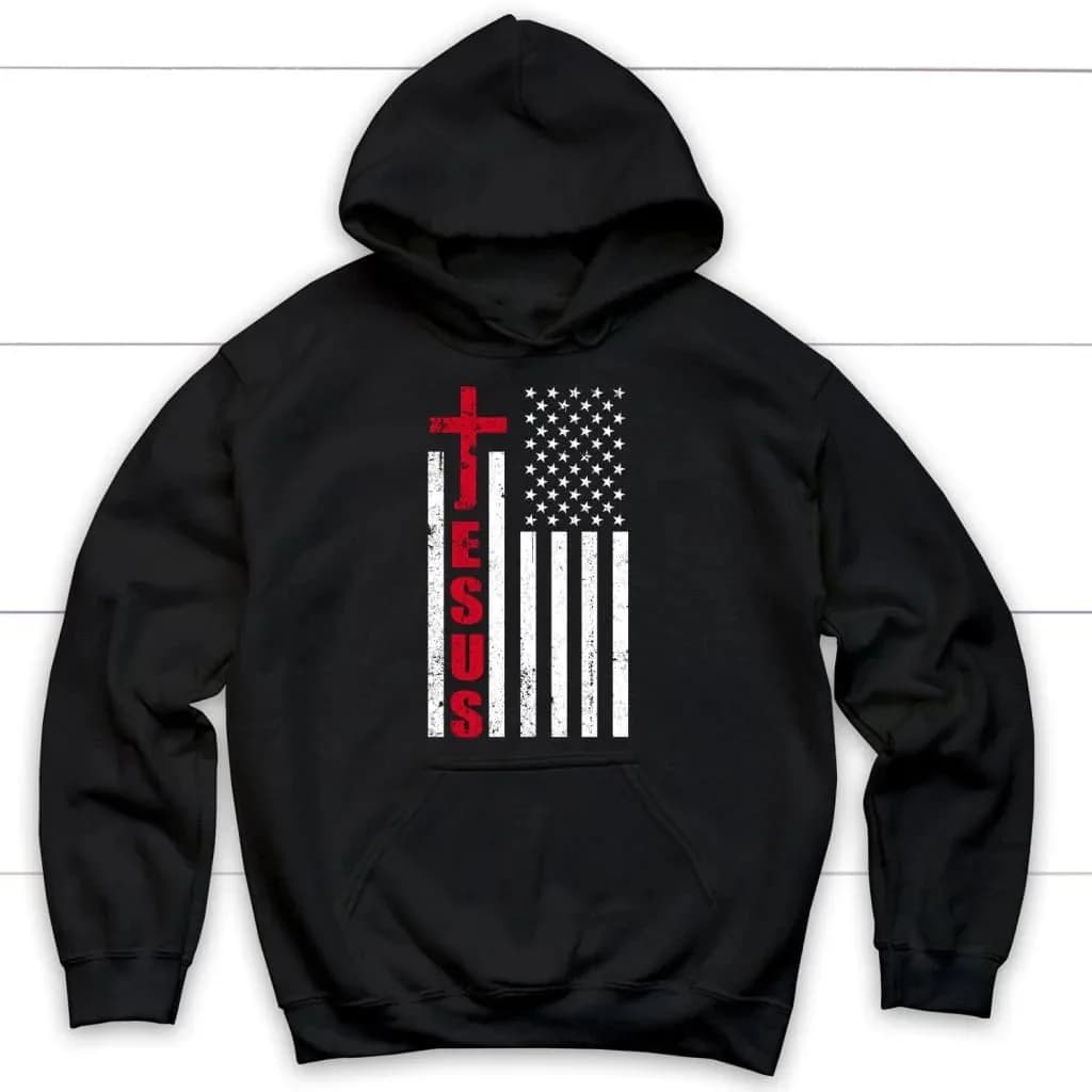 Jesus Word Cross American Flag Hoodie Men's and Women's Long Sleeve Sweatshirt Pullover Tops Sportswear Streetwear Men Clothing