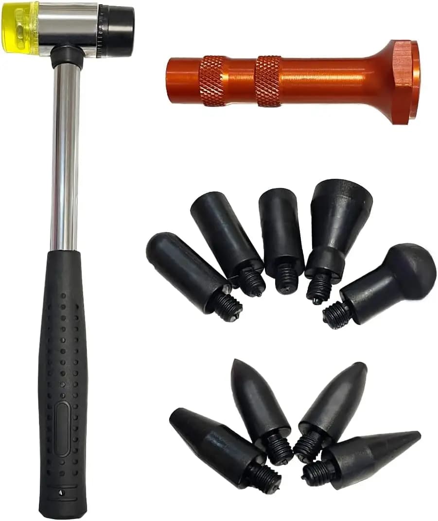 Kit di Riparazione Ammaccature da 10 Pezzi con Martello in Gomma e 9 Testine, Set di Strumenti Fai-da-te per Carrozzeria Senza Verniciatura