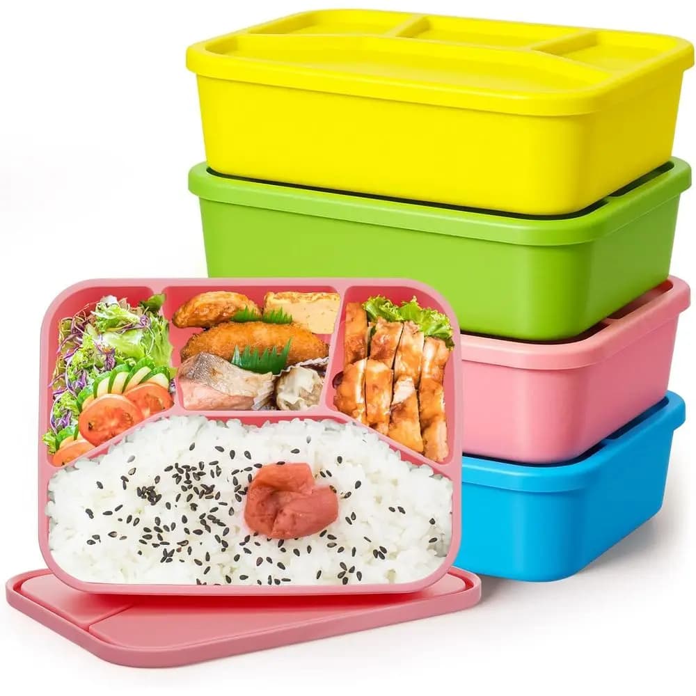 Set di 4 Contenitori per Pranzo in Silicone Riutilizzabili, Ermetici e Antisgocciolamento, per Adulti, Lavoro e Viaggi