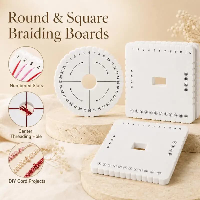 2-10Pcs Round & Square Kumihimo Braiding Disk Set, DIY Beading Cord Disc for Bracelet Knitting Weaving Loom Board Jewelry Tool