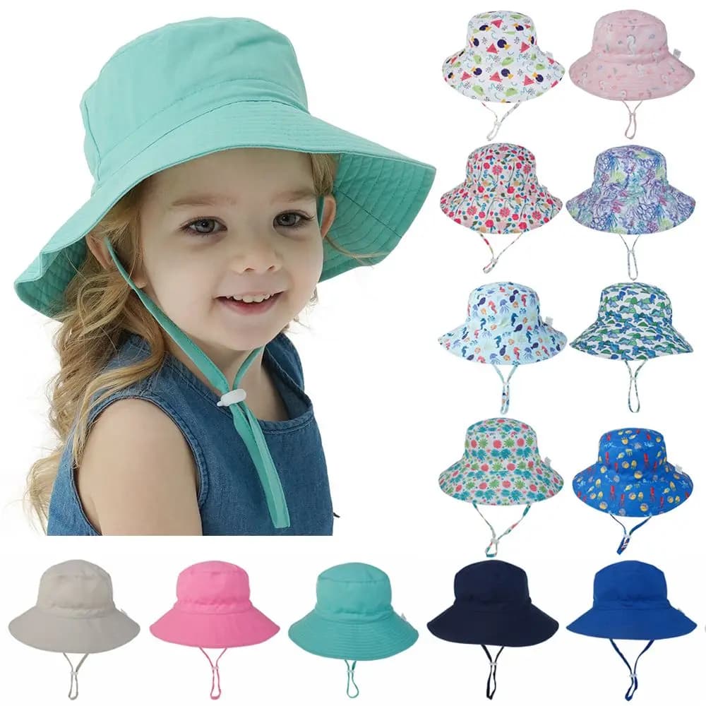 46-54 cm Ragazzi Ragazze Per 0-8 anni Collo Copri orecchie Cappelli da nuoto Cappello a tesa larga Cappello da sole Cappello da spiaggia con sottogola regolabile
