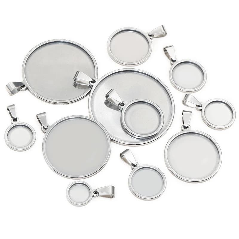 5pcs Pendant Cabochon Blank Base Setting 10-40mm Inner Size Thick Stainless Steel Gold Plated Tray DIY Jewelry Accessories