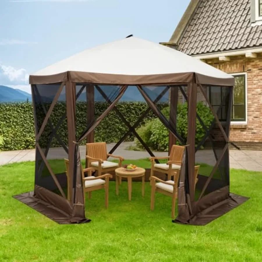 Gazebo Pop-Up a 6 Lati Impermeabile con Protezione UV, Tenda Portatile con Borsa per il Trasporto e Picchetti per Campeggio all'Aperto e Giardino