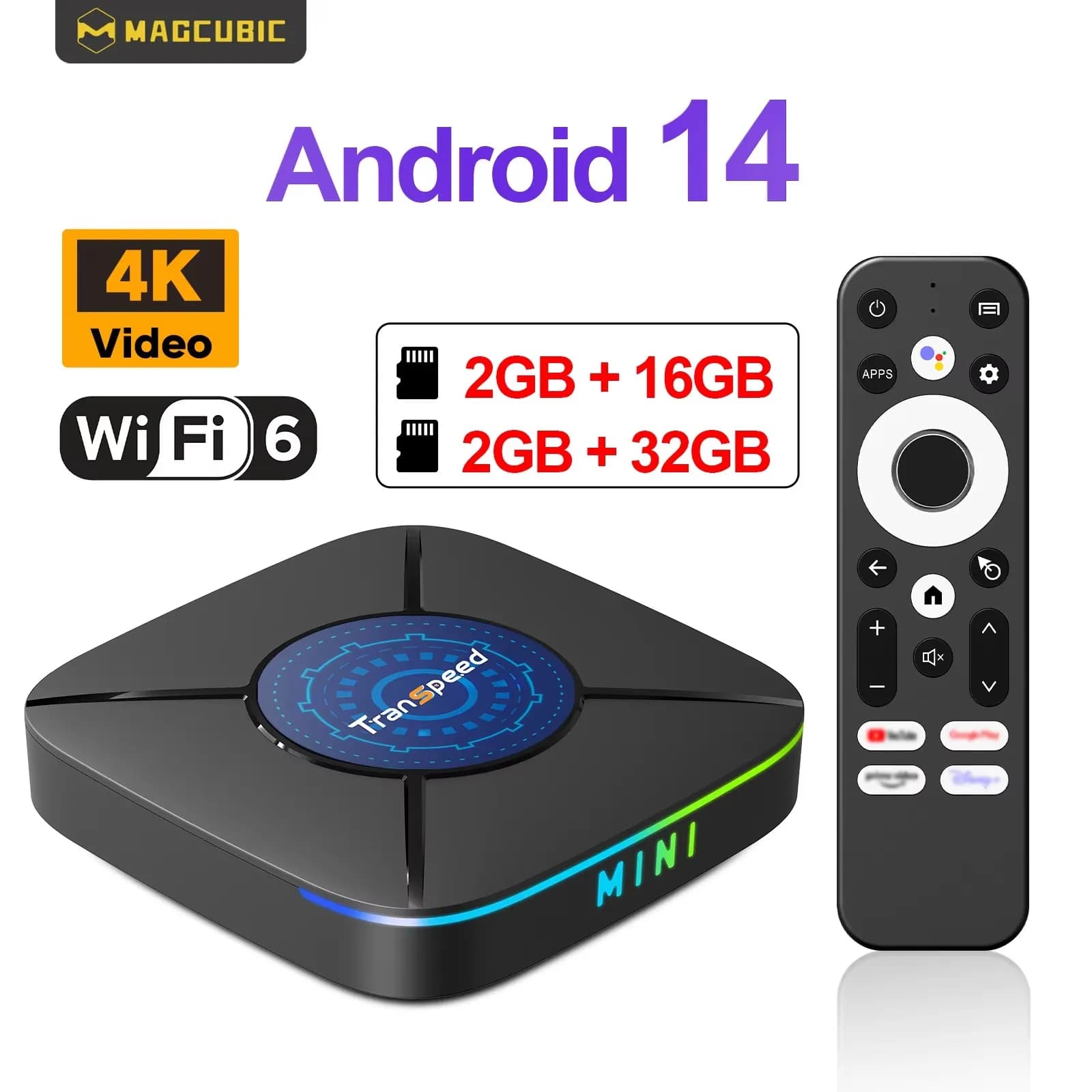 K8 ATV Android 14 TV BOX RK3518 con Assistente Vocale, App TV, Dual Wifi, Quad Core Cortex A53, Supporto Video 8K 4K, BT5.0