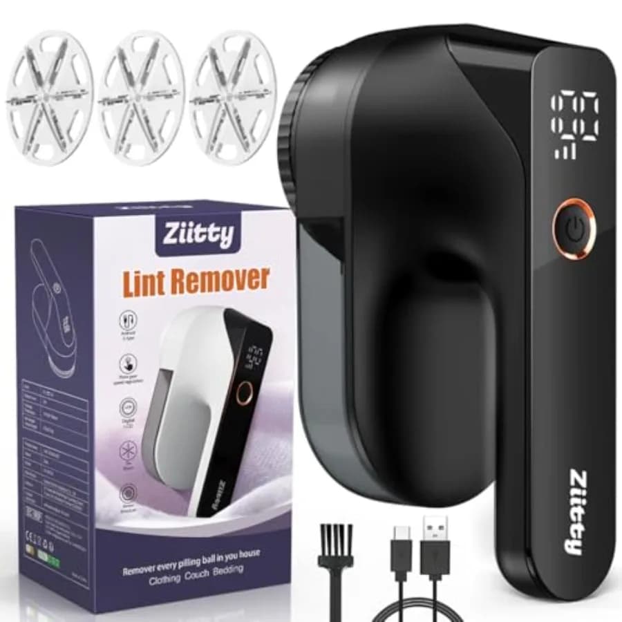 Fabric Shaver - Lint Remover for Clothes Sweater Defuzzer with LCD Display 3-Speeds 6-Blade Type-C Rechargeable Sweater Shaver