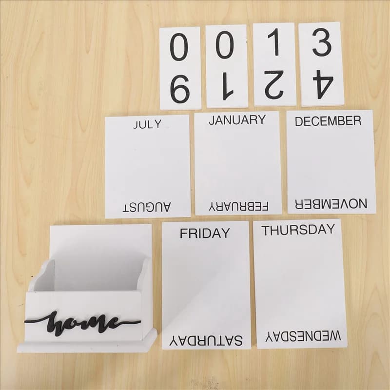 QWE-2X Calendario da tavolo a conchiglia in legno Calendario da tavolo permanente in legno Semana Mese Visualizzazione della data Decorazione dell'home office