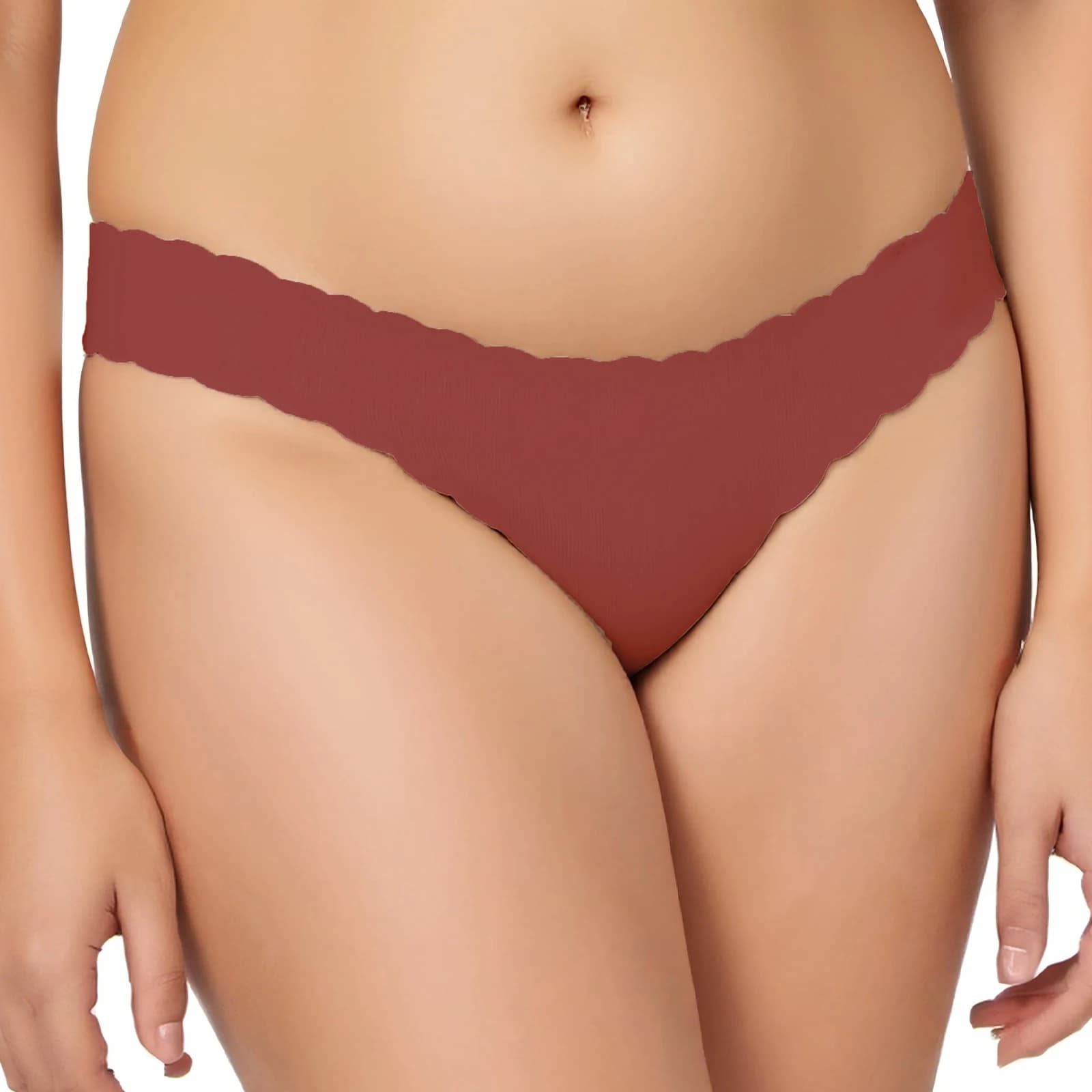 Seamless Low-rise Thong with Wavy Edge, Brick Red, Soft Skin-friendly Fashion Ladies Underwear