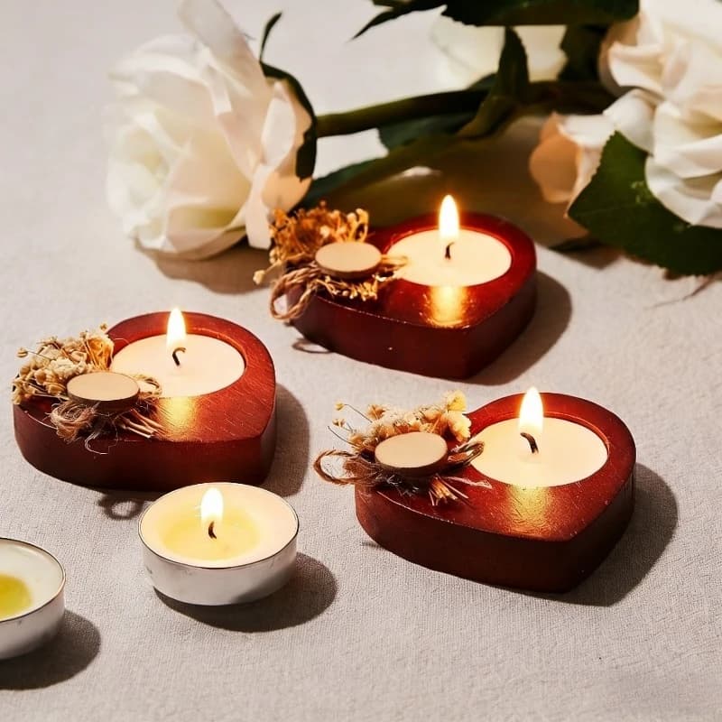 Portacandele da tavolo in legno Portacandele a forma di cuore Decorazioni per la casa romantiche Regalo per le vacanze Anniversari Perfetto come regalo