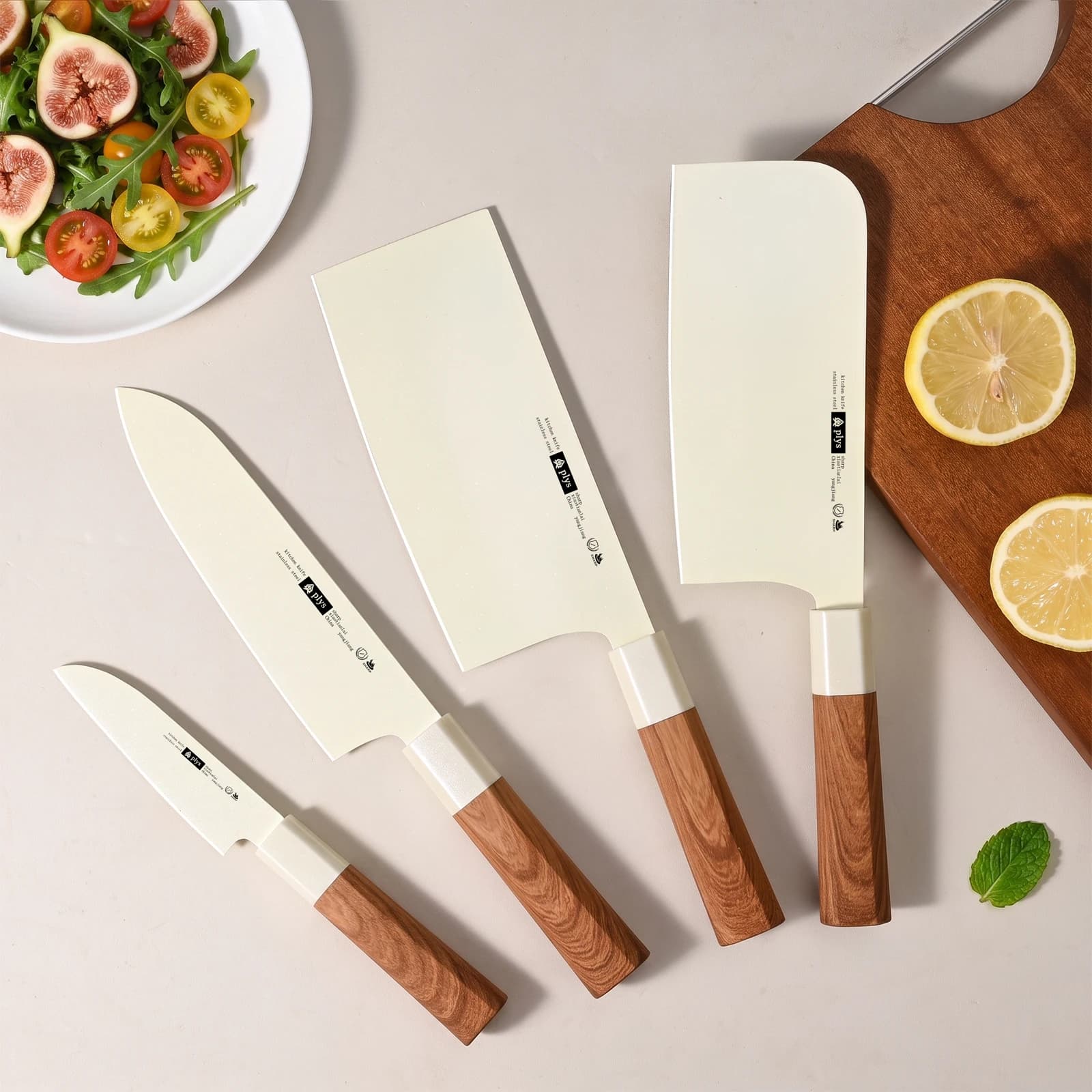 4pcs Kitchen knife Kitchen accessories Stainless steel Chef Meat cleaver and Bone Cutting knife with wooden handle Cooking Tools