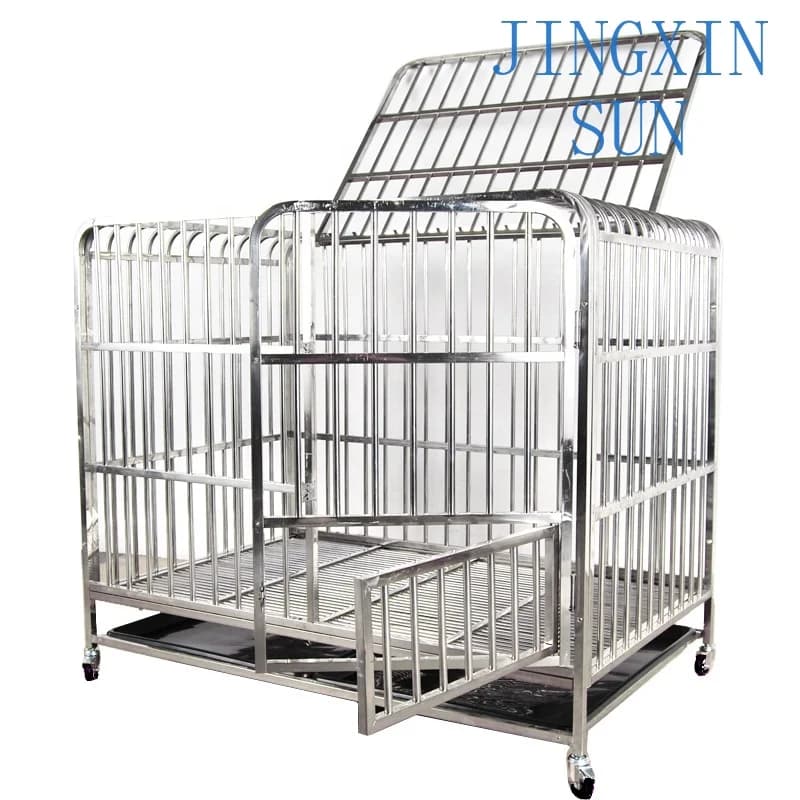 304Stainless Steel Wire Pet Cage Outdoor Metal Dog Cage with Wheel Pet Cages Carriers Houses Large Kennel