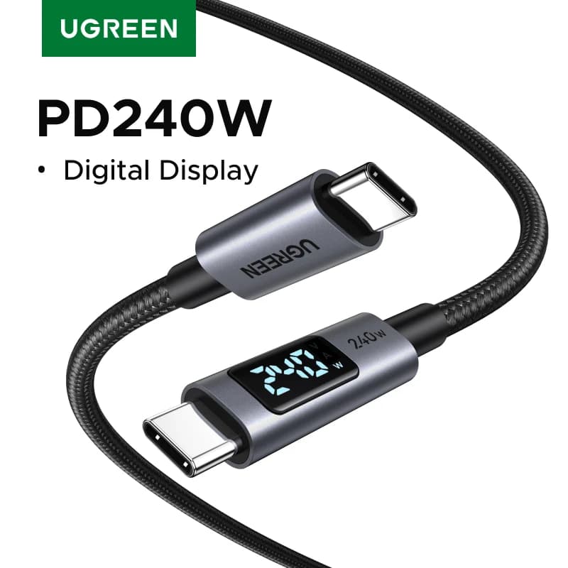 Cavo di Ricarica UGREEN Type-C PD3.1 240W con Display Digitale, Cavo USB-C per Laptop, MacBook, HP, iPhone 17, 16, Samsung S25, Xiaomi