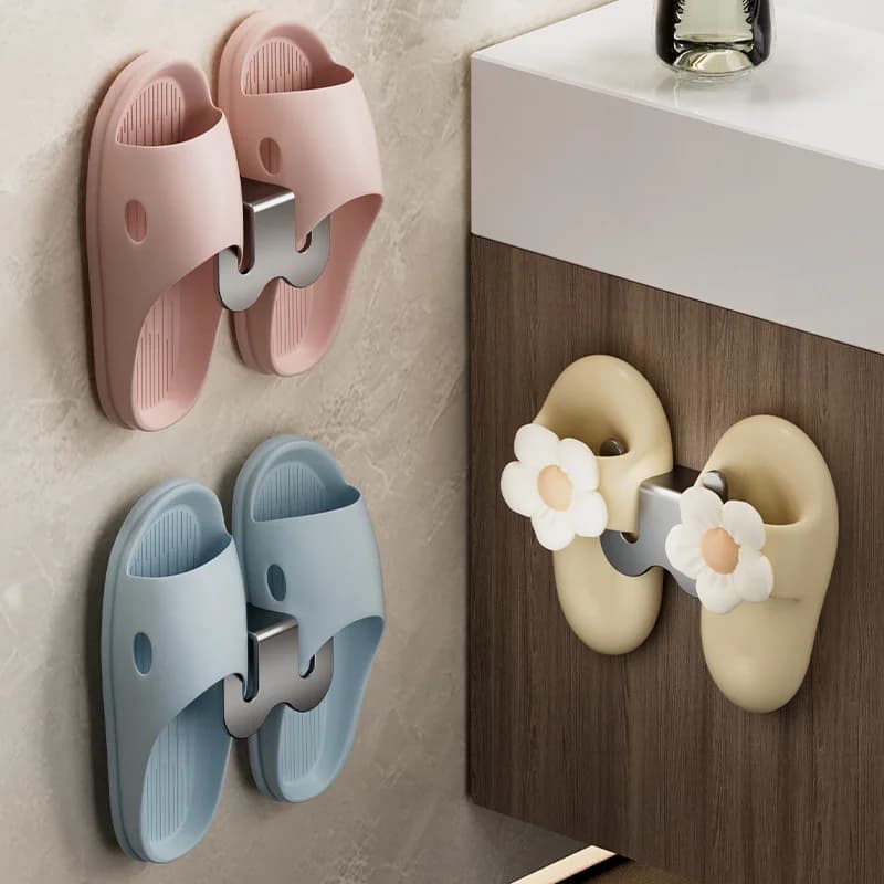Porta Ciabatte/Scarpette da Bagno a Parete, Senza Foratura, Gancio Appendi Scarpe con Drenaggio Acqua