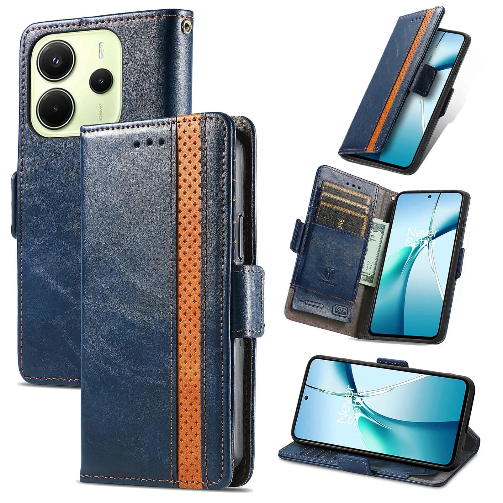 Per Xiaomi Redmi Note 14 4G (164,84 mm) Custodie per telefoni CASENEO Custodia in pelle PU con portafoglio con blocco RFID - Blu scuro