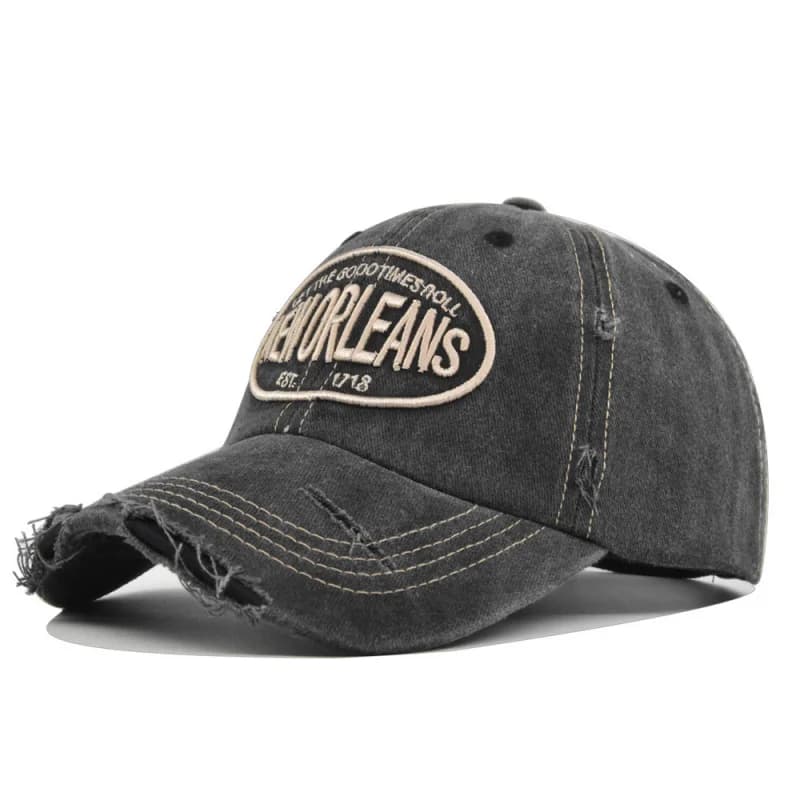 Cappellino da baseball con ricamo tridimensionale New Orleans, cappello da sole vintage ricamato, effetto invecchiato e slavato