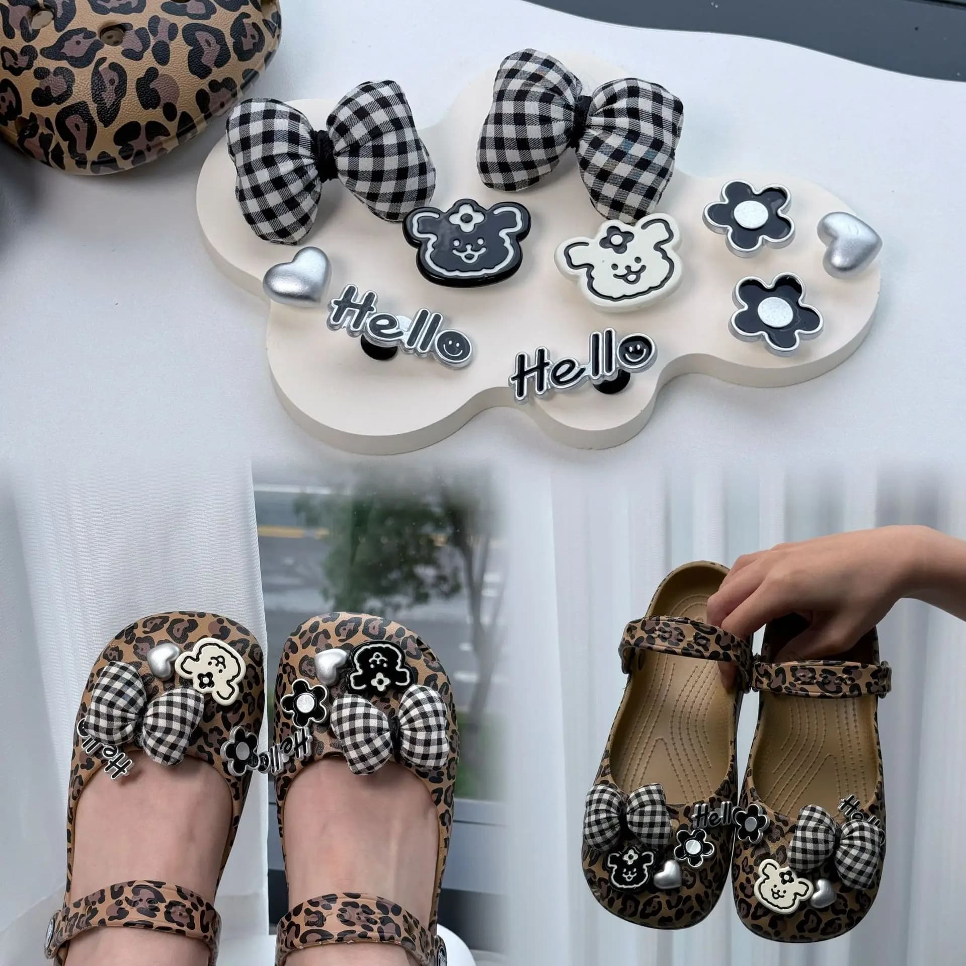 10Pcs Puppy Shoes Decorations Bow Cartoon Anime Shoe Flowers For Clogs Sandals Diy Decoration Xmas Party Gifts