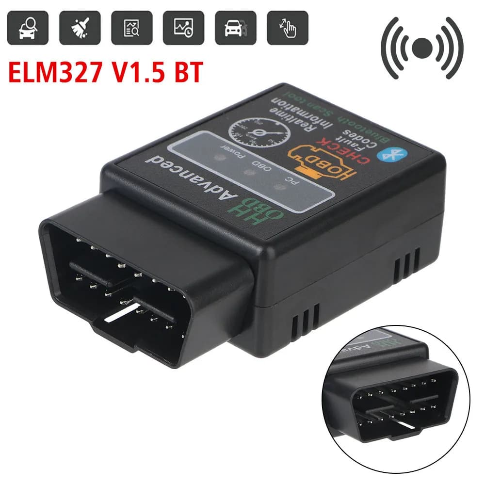 16 Pin 12V Strumenti diagnostici per auto V1.5 ELM327 Lettore di codici OBD2 Scanner Bluetooth 5.1 OBD 2 Adattatore di interfaccia Tester motore automatico