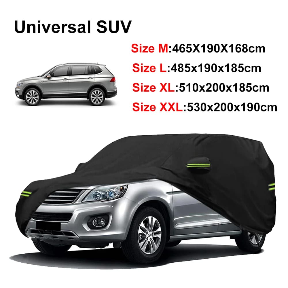 190T Car Cover For SUV Universal All Weather Protection Waterproof Dustproof UV Sunscreen Reflective Strip With Windproof Buckle