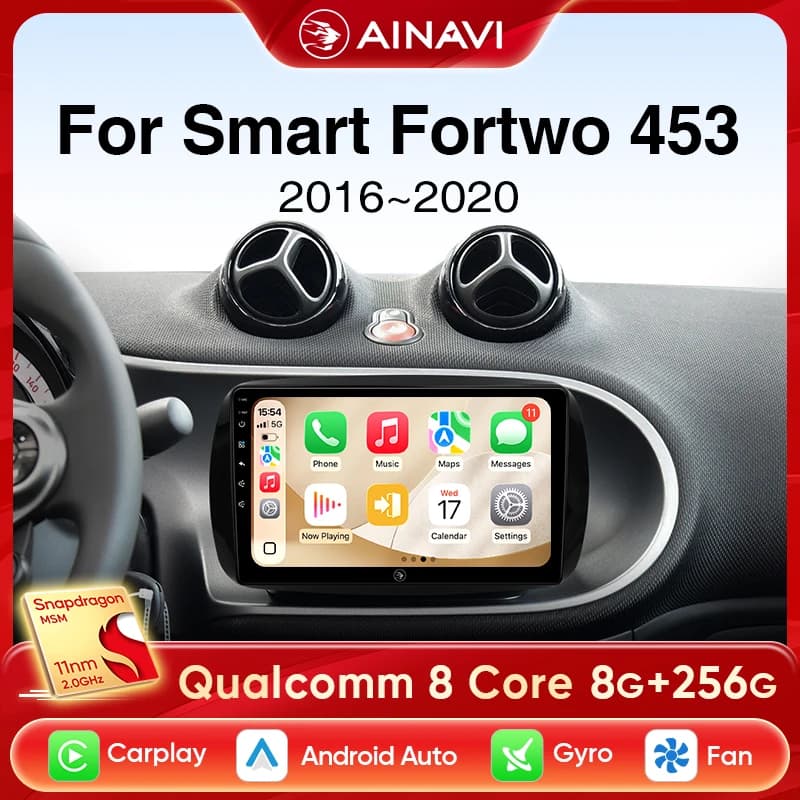 Ainavi Autoradio For Mercedes Benz Smart Fortwo 453 2015 - 2020 Android 13 Wireless Carplay Android Auto Multimedia HDMI Reader