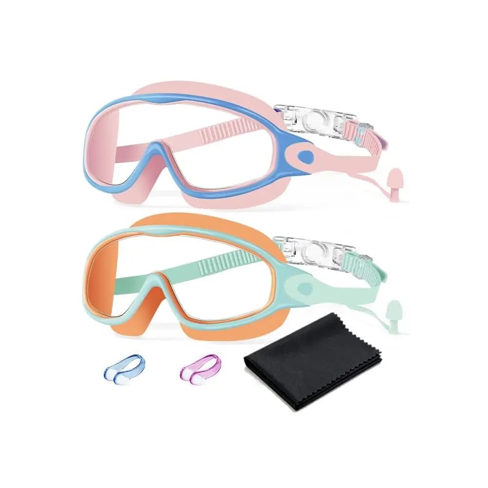 Occhialini da Nuoto 2 Pezzi Antiappannamento Anti-UV Ampia Visuale Senza Perdite per Bambini 3-15 Anni con Tappi per le Orecchie