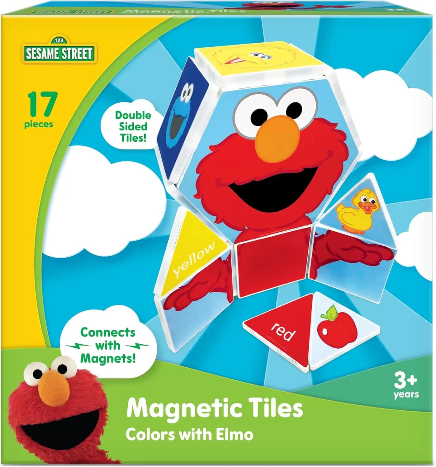 Mattoncini Magnetici da Costruzione per Bambini, Set Sesame Street da 17 Pezzi, Giocattoli Educativi per Età 3+