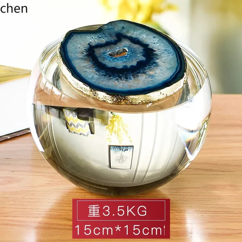 L15- Sfera di Cristallo in Agata, Ornamenti da Scrivania, Decorazioni per Soggiorno, Accessori d'Arredamento per la Casa, Oggetti Artigianali