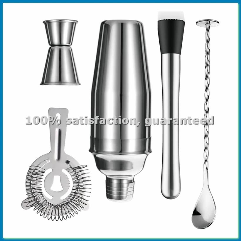 Set da Cocktail 5 Pezzi Shaker Colino Jigger Cucchiaio a T Pestello Kit da Barman in Acciaio Inox Set da Bar-AC17