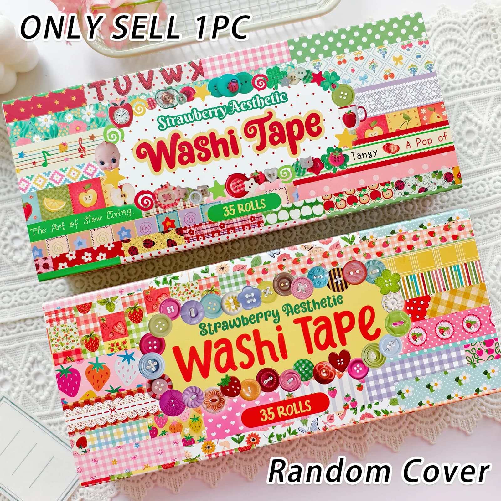 Random Cover 35 Rolls Aesthetics Washi Tape, Strawberry Series Decorative Tape for Scrapbook Junk Journal Planners DIY Art Craft