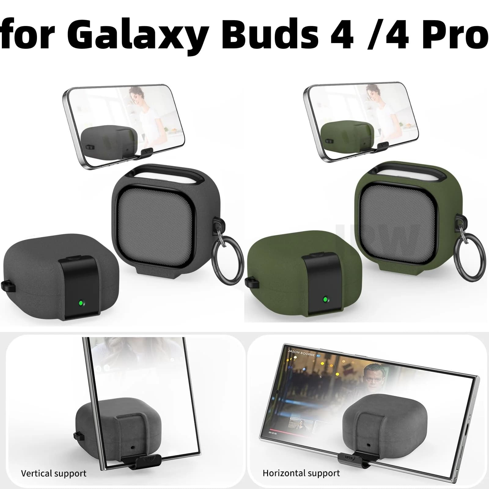 Custodia protettiva in TPU+PC con supporto per telefono e blocco per Samsung Galaxy Buds 4 / Buds 4 Pro, accessori per Galaxy Buds 4