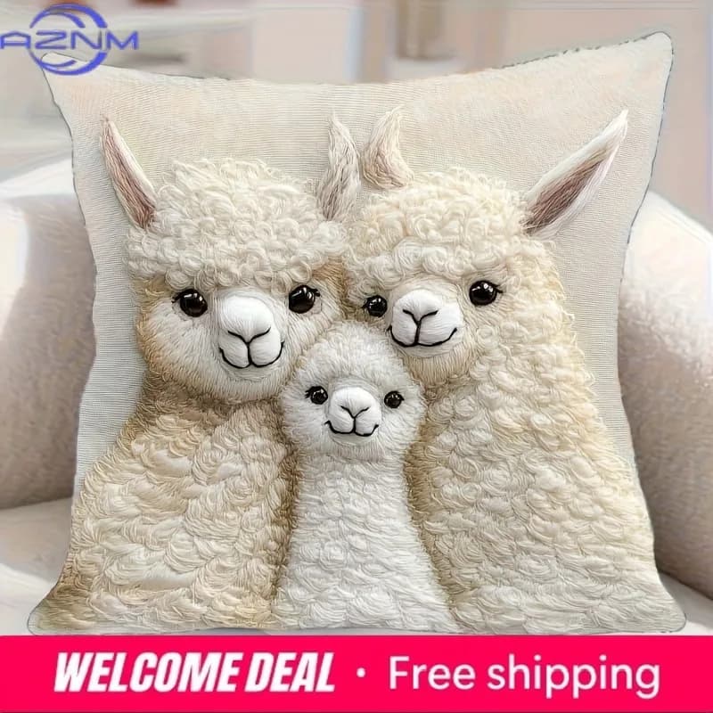 Fodera per cuscino con stampa piatta 2D con simpatica famiglia di alpaca, per un divano accogliente, decorazione per la casa, la stanza o il dormitorio, stampa 2D