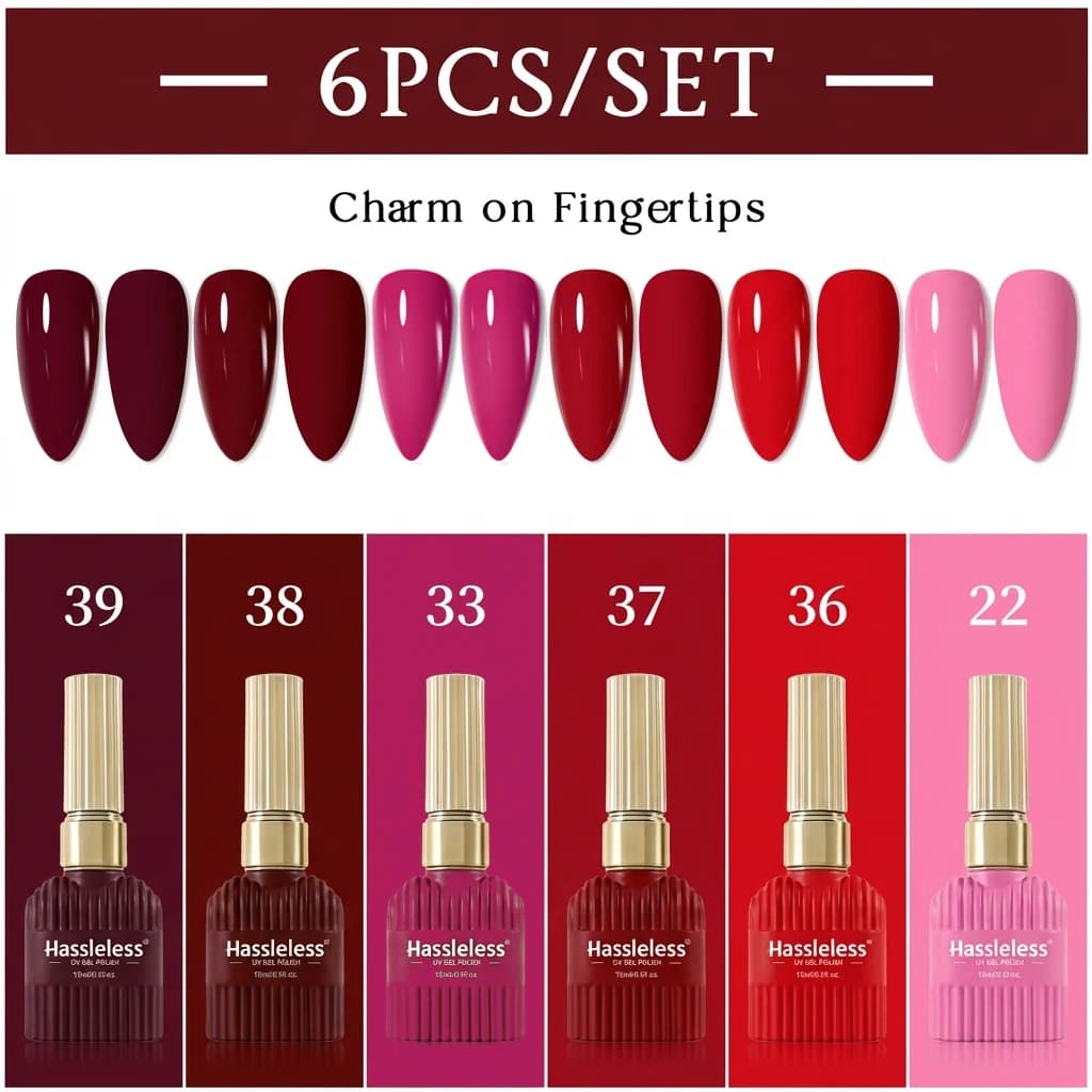 Set di smalti gel per unghie Hassleless da 6 pezzi, kit di smalti gel UV LED semipermanenti per nail art, smalti per manicure