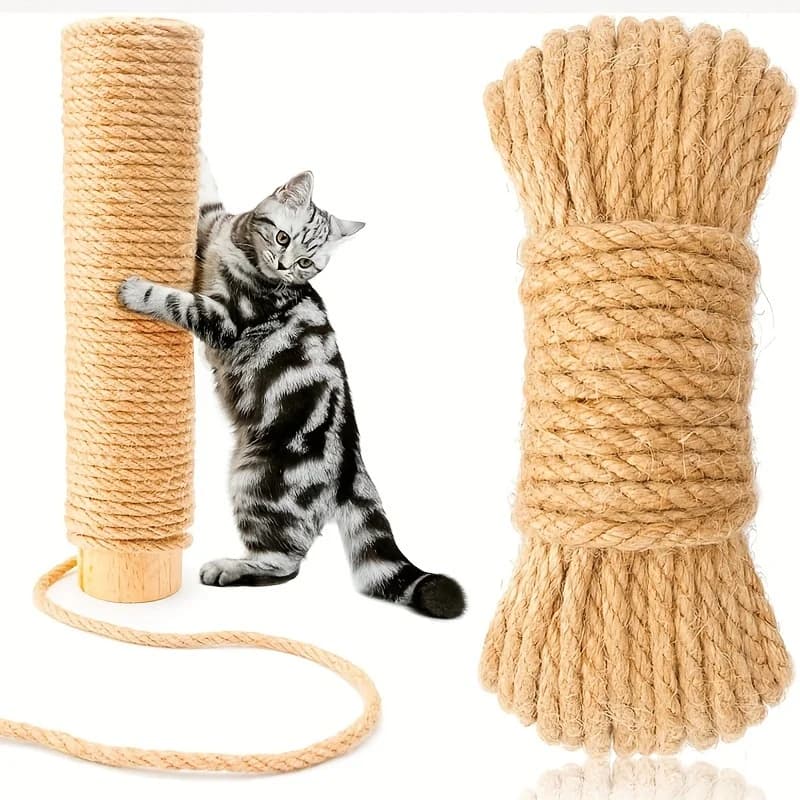 1PC 10/30m Jute Rope for Cat Scratching Posts | Replacement Cord for Cat Trees and Scratching Columns, Odorless Yellow Jute Line