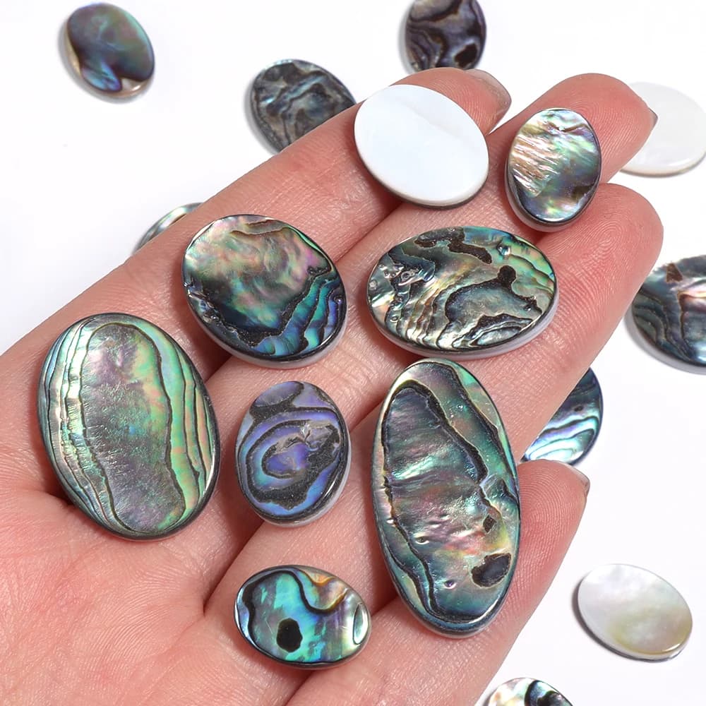 2 pezzi/lotto Cabochon ovali vintage in conchiglia di abalone, ciondoli in conchiglia naturale per la creazione di gioielli fai da te, collane e bracciali