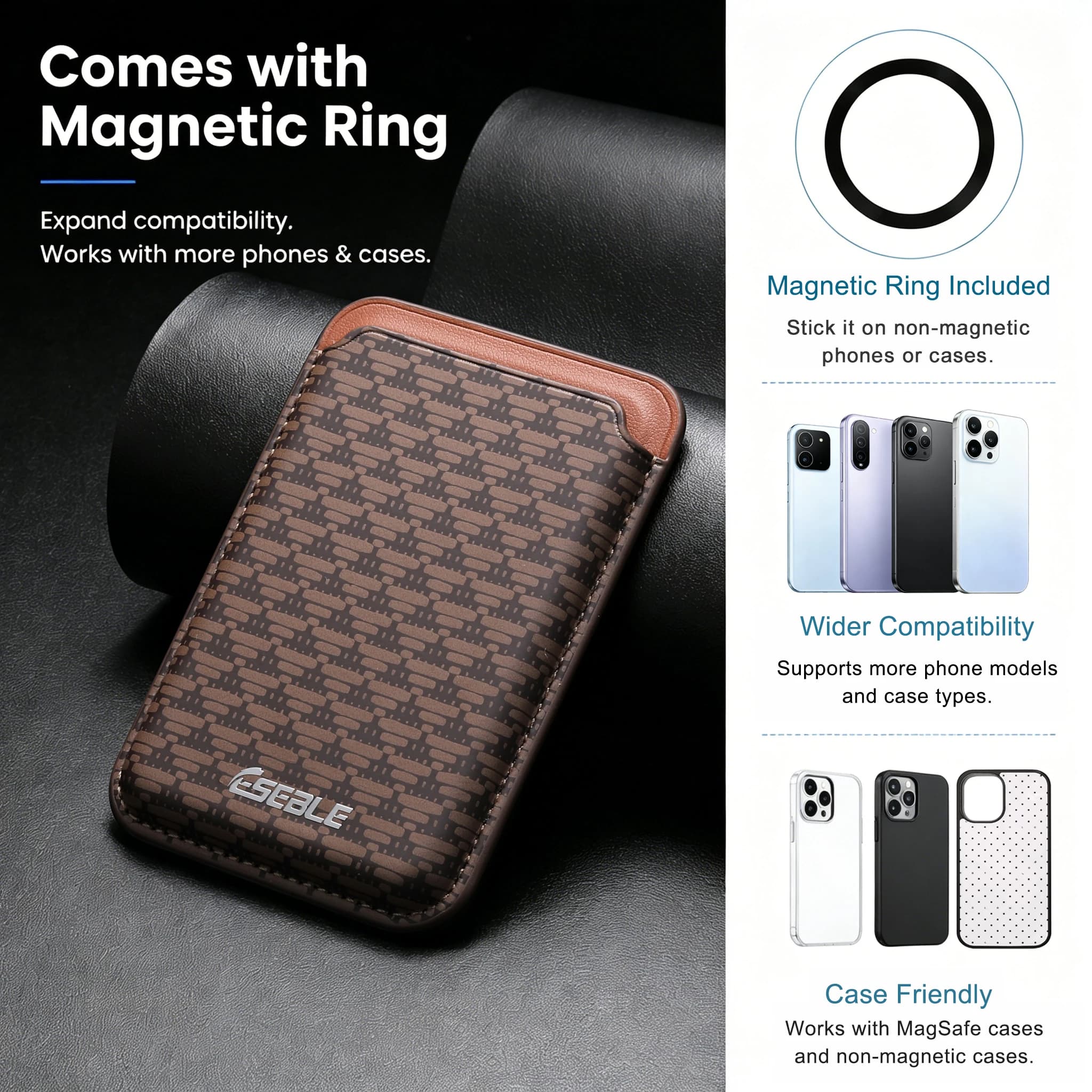 Strong Magnetic Slim Card Holder Compatible with iPhone 17/16/15 Pro Max/15 Plus/14/13/12P , Works with MagSafe Protective Cases
