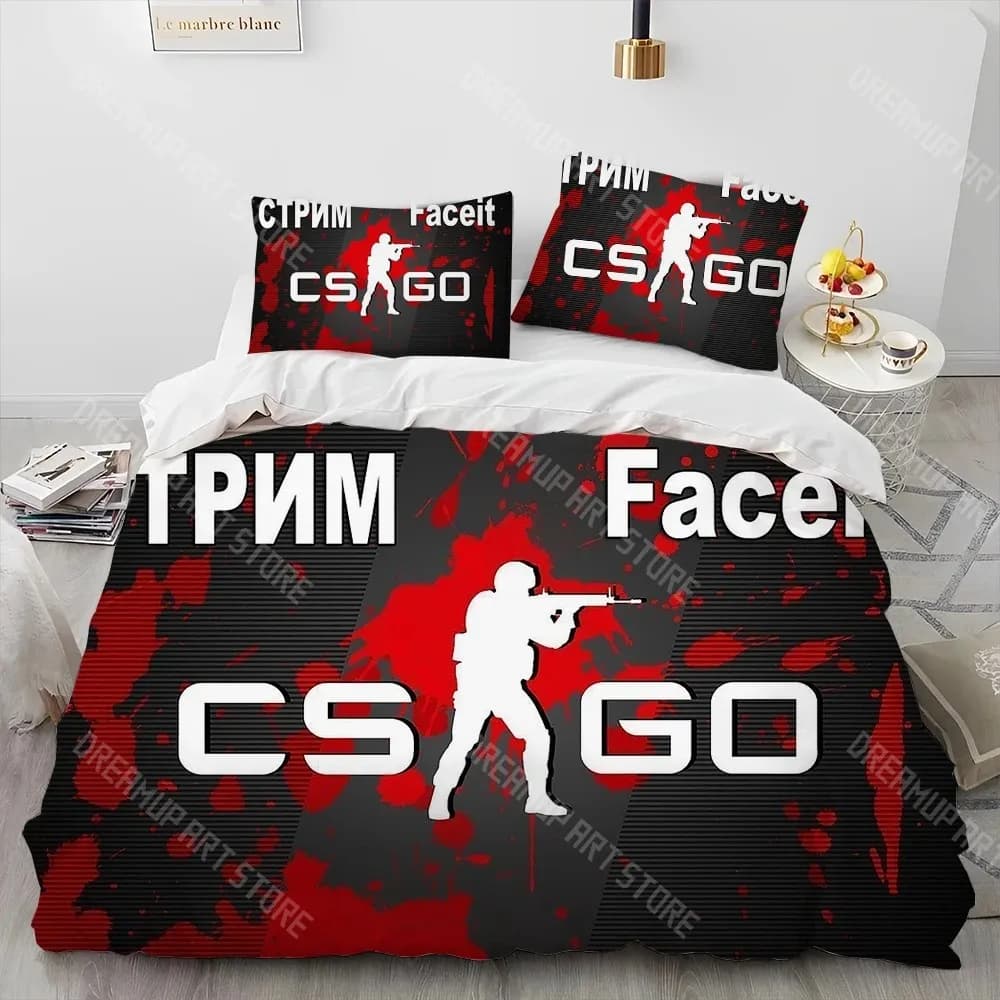3D Printed CS GO Game Gamer Counter Strike Bedding Set for Boys Girls Duvet Cover Twin Queen King Full Single Double Sizes