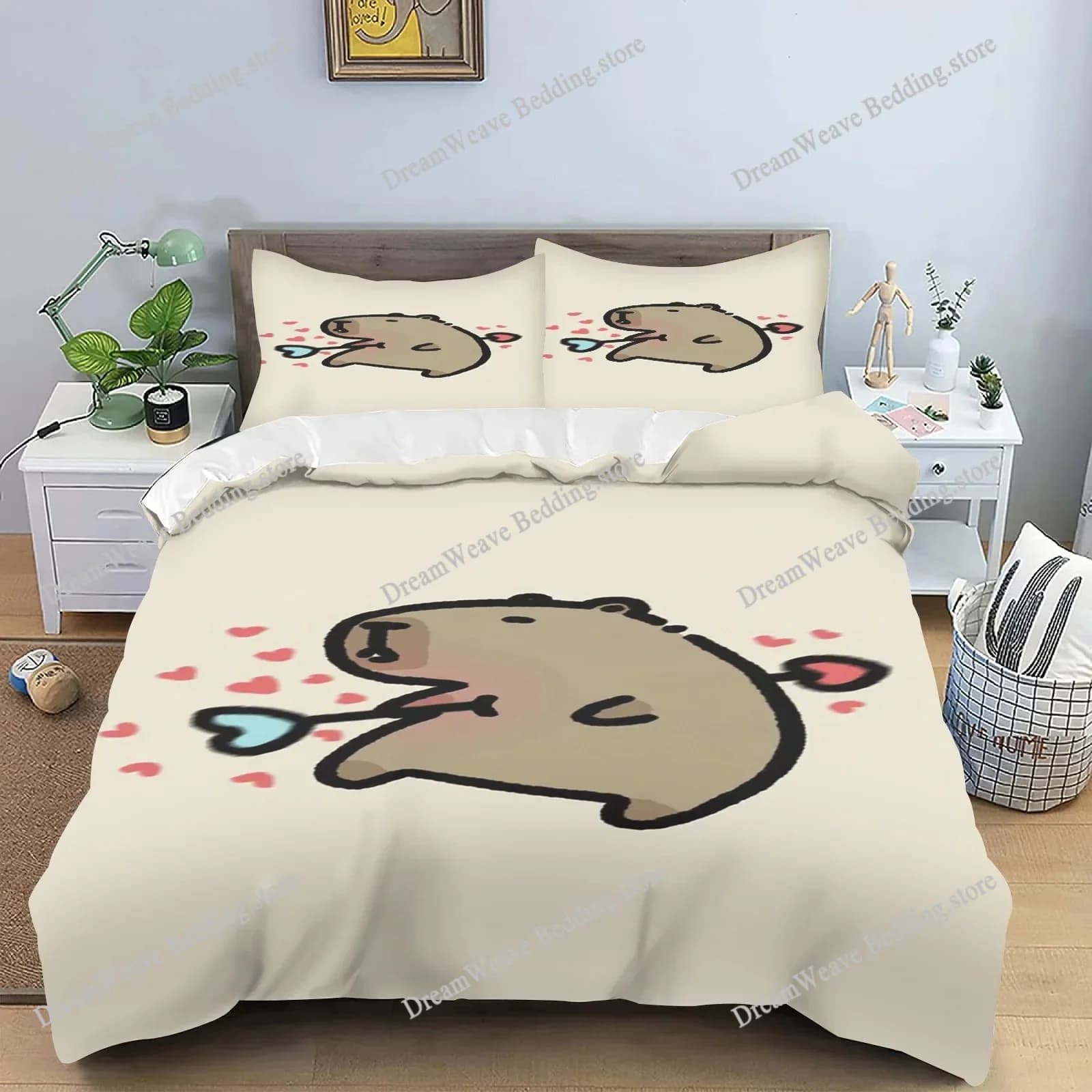 Set di Biancheria da Letto Capybara, Misura Singola, Regalo per Amanti dei Capibara, Set Copripiumino per Adolescenti, Copripiumino per Amanti degli Animali Capybara