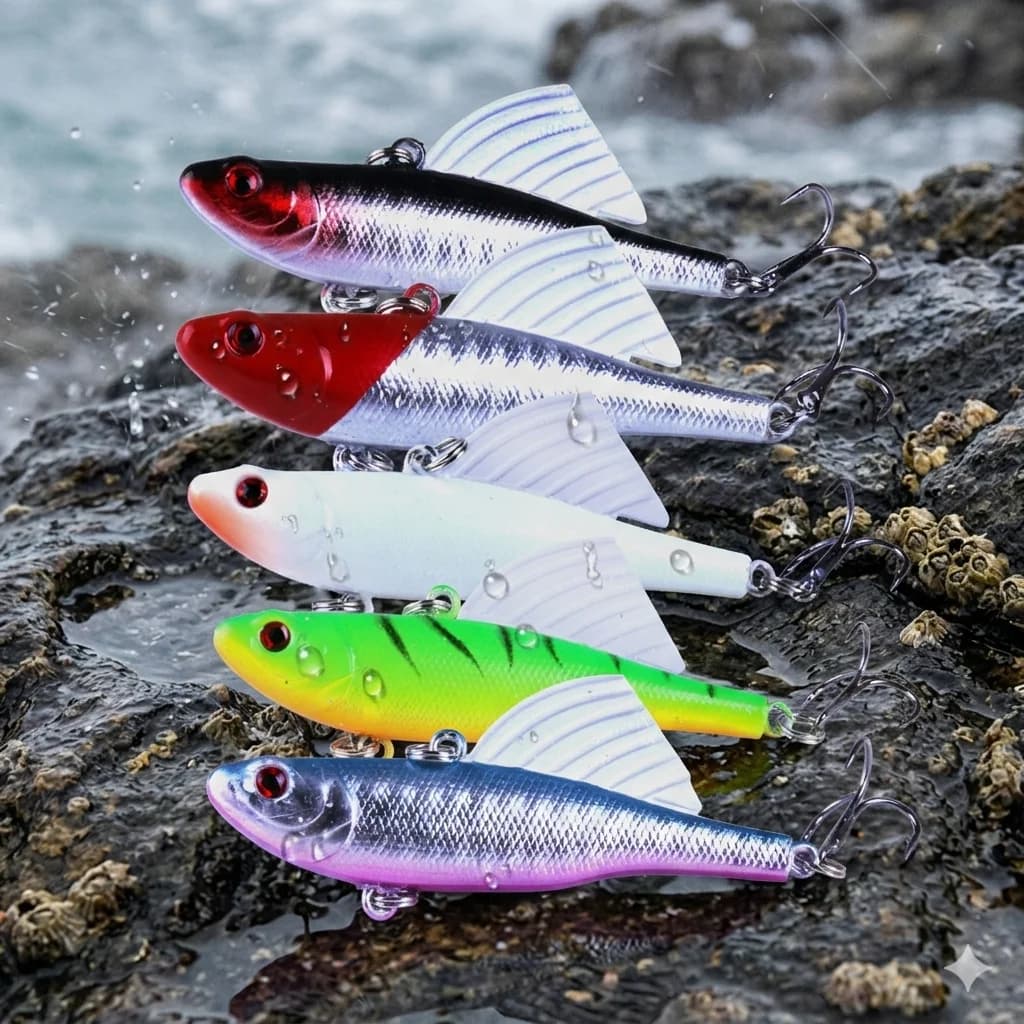5pcs Sinking Winged Pencil Lure 6.9cm 15.5g, VIB Vibration Action Search Bait, Long Casting Artificial Wobbler for Bass Pike