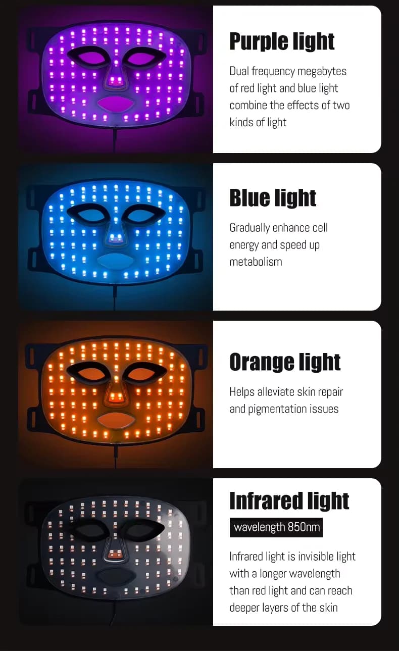 NEW 2026 2024 New Arrival Portable Red Green Blue Yellow Purple Blue Orange Infrared 8-color Face Tightening LED Face Mask