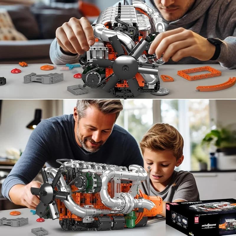 Mould King 10200 Kit Modello Motore V8 Biturbo per Camion, Set di Costruzioni, Giocattolo da Collezione per Ragazzi e Adulti