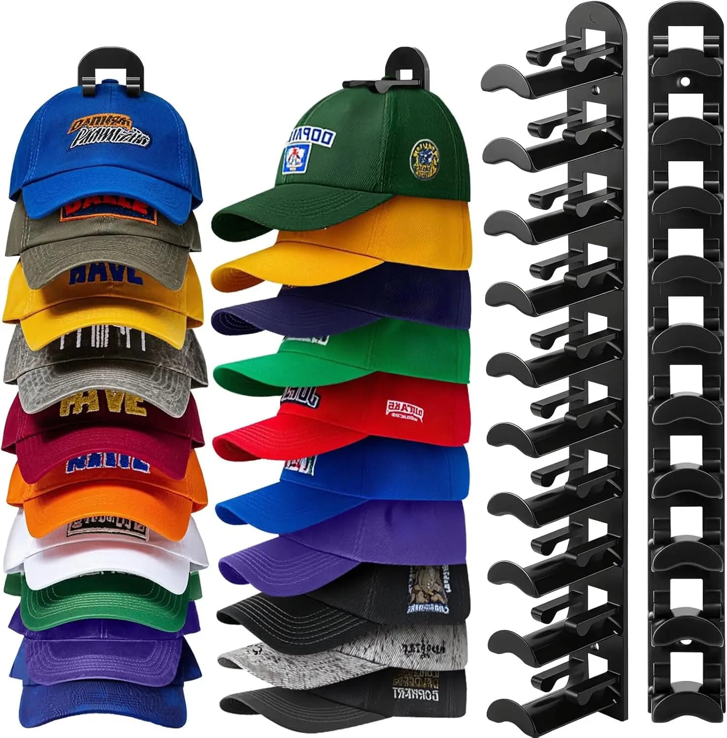 Gancio appendicappelli da parete, confezione da 2, contiene 20 cappelli, adesivo forte e viti incluse, porta cappelli per armadio, porta, camera da letto (Nero)