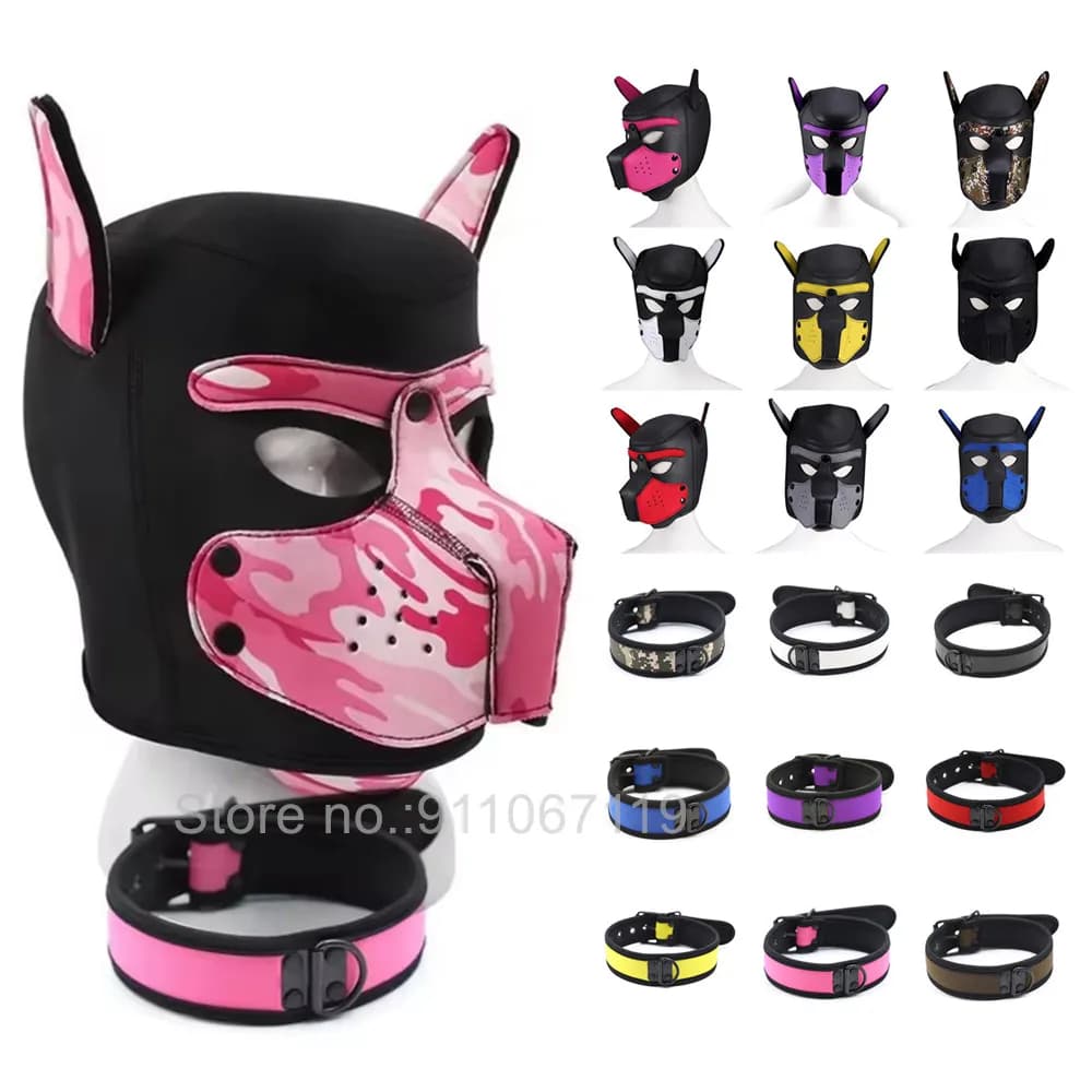 Fashion Unisex Sexy Costumes Latex Open Mouth Dog Headgear Halloween Pupply Play Party Couples Games Full Face Fetish Masks Hood