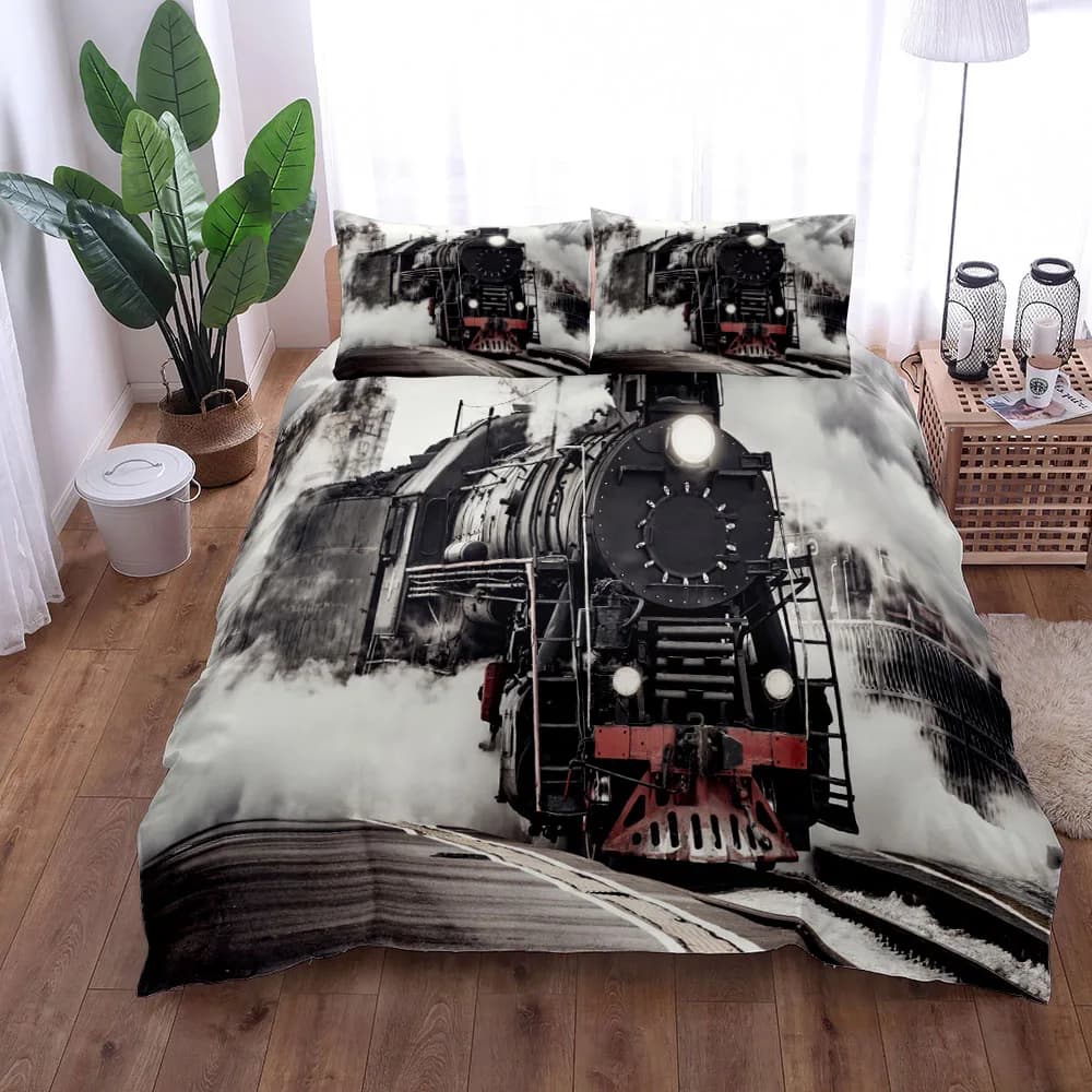 Set copripiumino per treno ferroviario Steampunk Usa King Queen Set biancheria da letto matrimoniale matrimoniale singolo