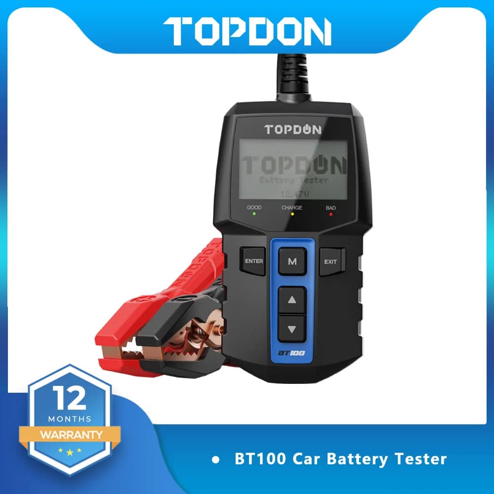TOPDON BT100 12V Car Battery Tester Battery Tester Battery Diagnostic Digital Automobile Recharge Scanner Vehicle Starter