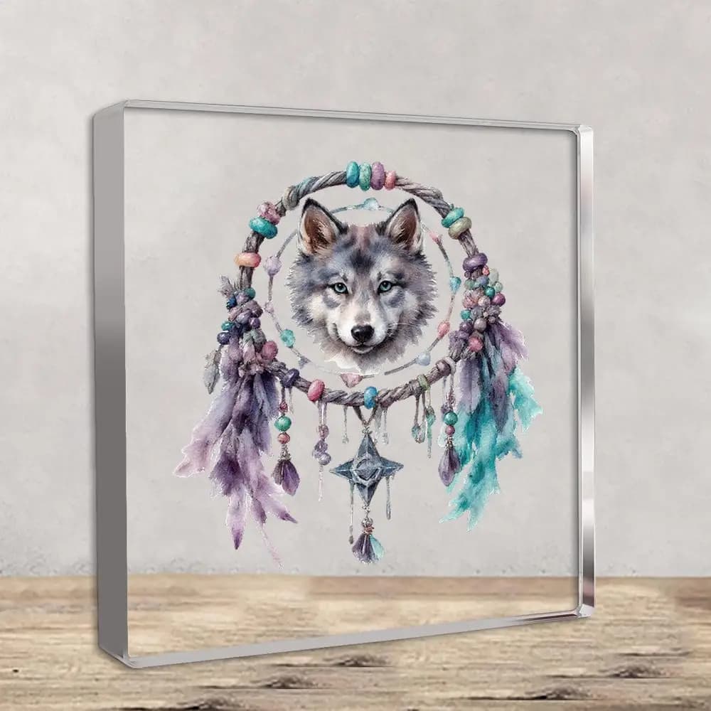 Bohemian Wolf Dreamcatcher Turquoise Wall Hanging, Aesthetic Room Decor Gift for Women with Pendant