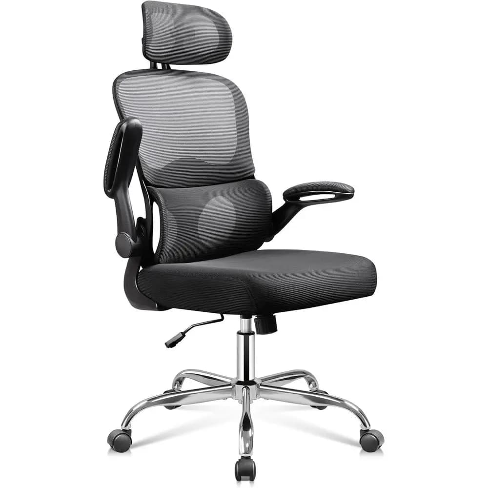 Sedia da ufficio ergonomica in rete con supporto lombare regolabile, cuscino morbido, braccioli sollevabili, 90-125 ° Poltrona Reclinabile per Casa o Ufficio