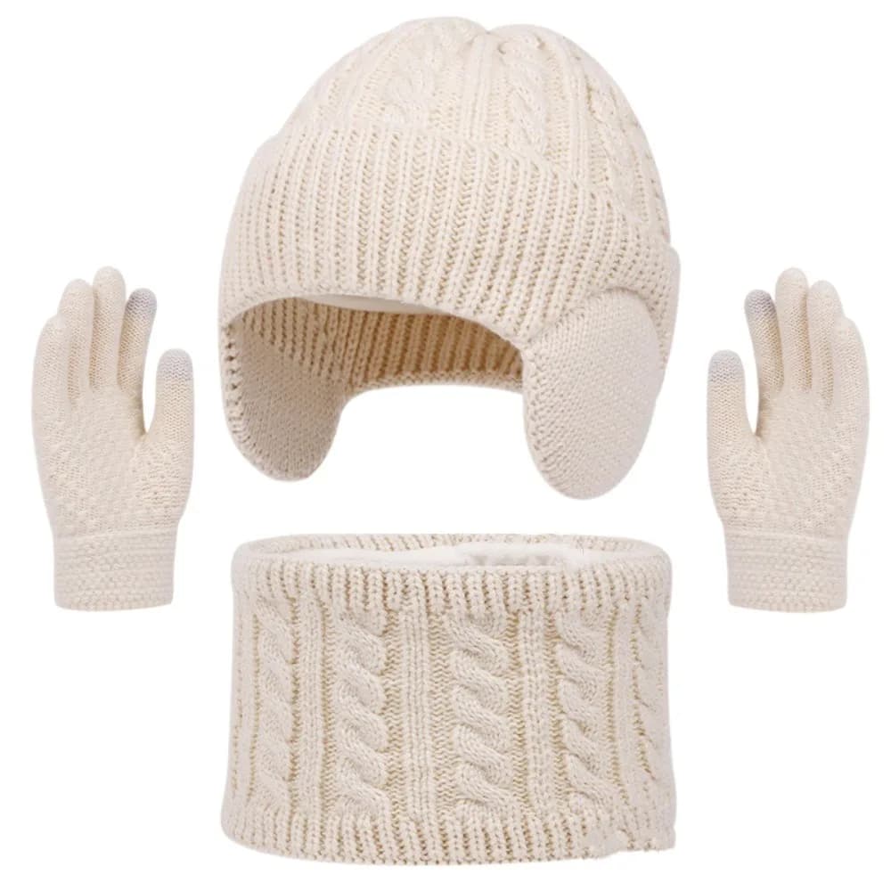 New Winter Hat Scarf Gloves Set Warm Windproof Toddler Bonnet Thicken 3-10Y Ear Protection Knitted Hats Children's Outdoor