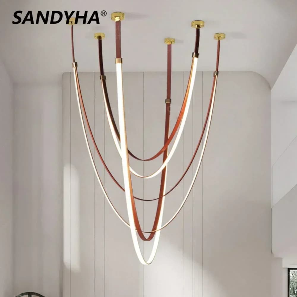 SANDYHA Lampadari moderni nordici a strisce lunghe per soggiorno, camera da letto, villa, sala, design artistico, luci a sospensione, decorazioni per la casa alla moda
