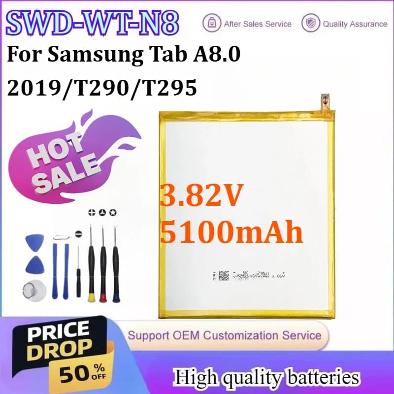 SWD-WTN8 Batteria di ricambio 3,82 V 5100 mAh per Samsung Tab A8.0 2019/T290/T295 Batteria tablet + Strumenti